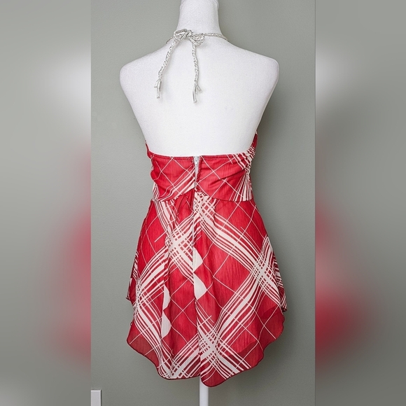 Studio Y Women's Red & White Chiffon Layered Halter Top, Adjustable Strap, SMALL - Picture 3 of 11